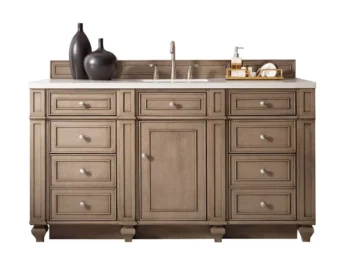 Bristol 60" Single Vanity, Whitewashed Walnut w/ 3 CM Eternal Jasmine Pearl Quartz Top