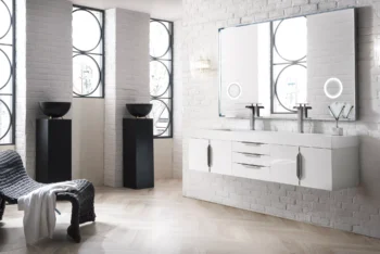 Mercer Island 72" Double Vanity, Glossy White w/ Glossy White Composite Stone Top - Image 3