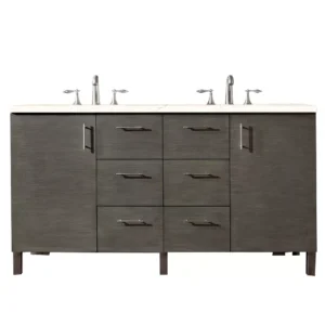 Metropolitan 60″ Double Vanity, Silver Oak w/ 3 CM Eternal Marfil Quartz Top