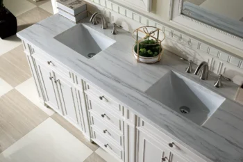 Bristol 72" Double Vanity, Bright White w/ 3 CM Arctic Fall Solid Surface Top - Image 3