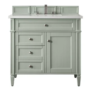 Brittany 36″ Single Vanity, Sage Green w/ 3 CM White Zeus Quartz Top