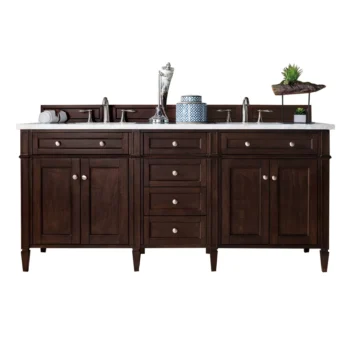 Brittany 72" Double Vanity, Burnished Mahogany w/ 3 CM Eternal Jasmine Pearl Quartz Top
