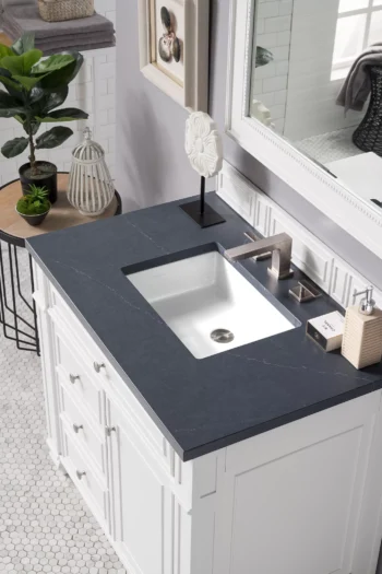 Bristol 36" Single Vanity, Bright White w/ 3 CM Charcoal Soapstone Quartz Top - Image 3