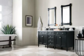 Brittany 72" Double Vanity, Black Onyx w/ 3 CM Carrara Marble Top - Image 3