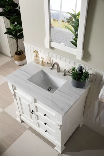 Brookfield 36" Single Vanity, Bright White w/ 3 CM Arctic Fall Solid Surface Top - Image 3