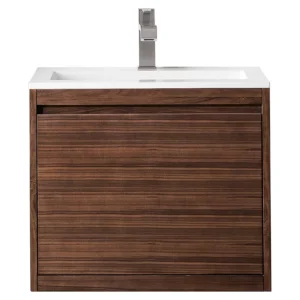 Mantova 23.6″ Single Vanity, Mid-Century Walnut w/ Glossy White Composite Stone Top