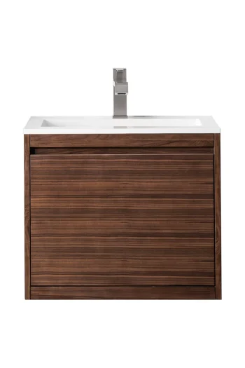 Mantova 23.6" Single Vanity, Mid-Century Walnut w/ Glossy White Composite Stone Top