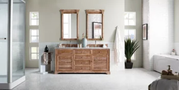 Savannah 72" Double Vanity, Driftwood w/ 3 CM Carrara Marble Top - Image 2