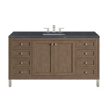 Chicago 60" Single Vanity, Whitewashed Walnut w/ 3 CM Charcoal Soapstone Quartz Top