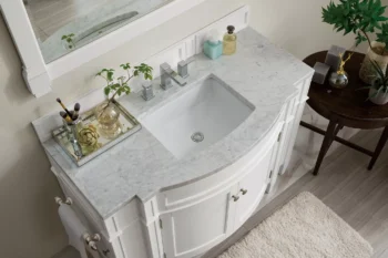 Brittany 46" Single Vanity, Bright White w/ 3 CM Carrara Marble Top - Image 5