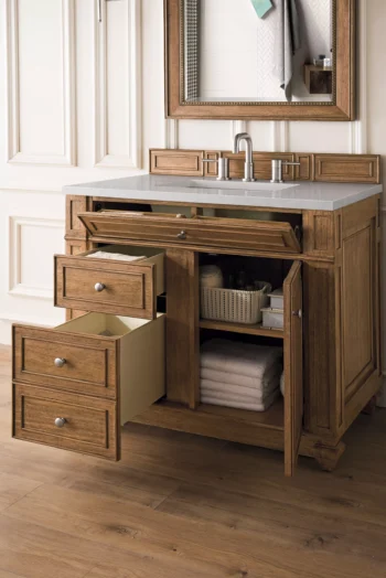 Bristol 36" Single Vanity, Saddle Brown w/ 3 CM Eternal Serena Quartz Top - Image 4