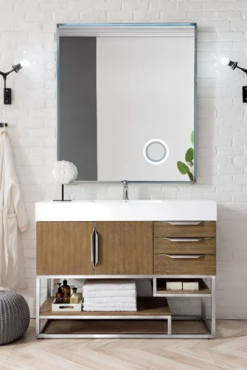 Columbia 48" Single Vanity, Latte Oak w/ Glossy White Composite Stone Top - Image 2