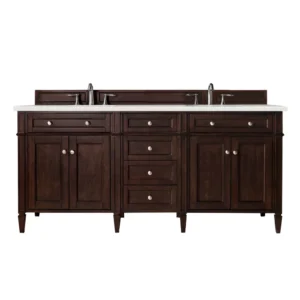 Brittany 72″ Double Vanity, Burnished Mahogany w/ 3 CM Eternal Serena Quartz Top