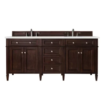Brittany 72" Double Vanity, Burnished Mahogany w/ 3 CM Eternal Serena Quartz Top