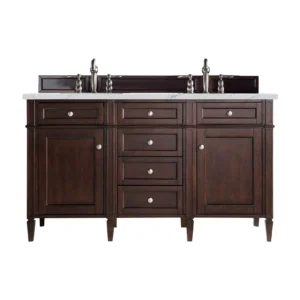 Brittany 60″ Double Vanity, Burnished Mahogany w/ 3 CM Ethereal Noctis Quartz Top