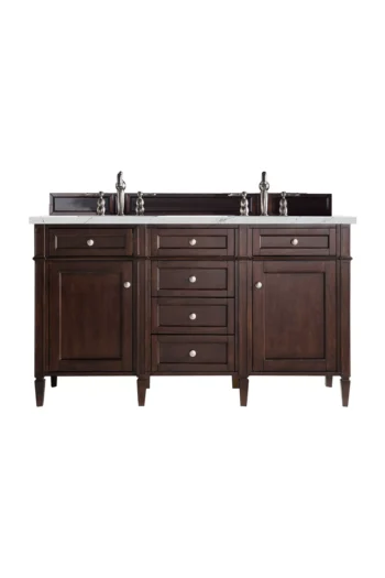 Brittany 60" Double Vanity, Burnished Mahogany w/ 3 CM Ethereal Noctis Quartz Top