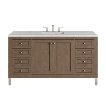Chicago 60" Single Vanity, Whitewashed Walnut w/ 3 CM Eternal Jasmine Pearl Quartz Top
