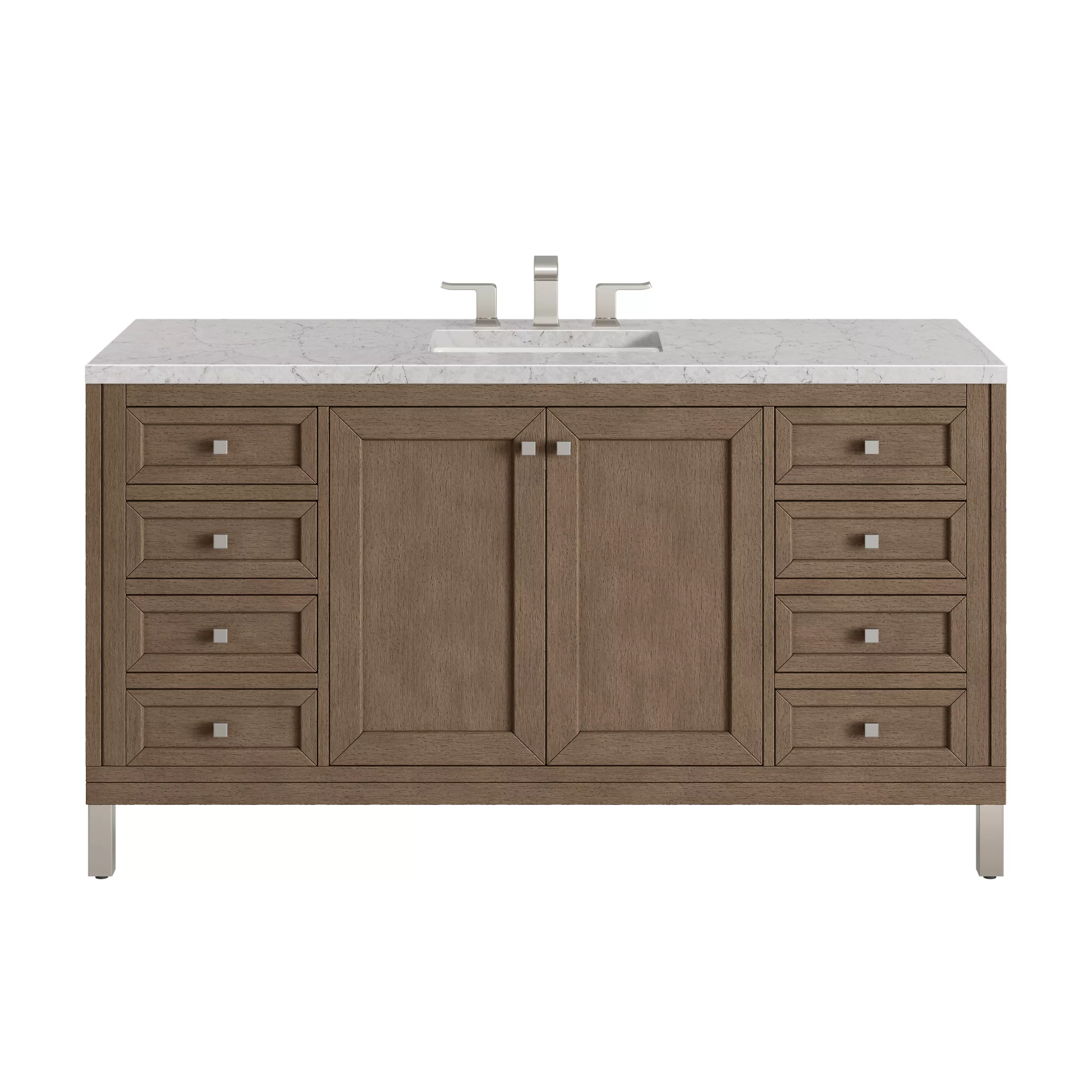 Chicago 60" Single Vanity, Whitewashed Walnut w/ 3 CM Eternal Jasmine Pearl Quartz Top