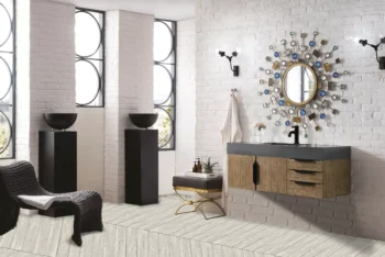Mercer Island 48" Single Vanity, Latte Oak, Matte Black w/ Dusk Grey Glossy Composite Stone Top - Image 3