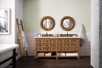Malibu 72" Double Vanity, Honey Alder w/ 3 CM Eternal Marfil Quartz Top - Image 2