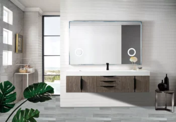 Mercer Island 72" Single Vanity, Ash Gray, Matte Black w/ Glossy White Composite Stone Top - Image 2