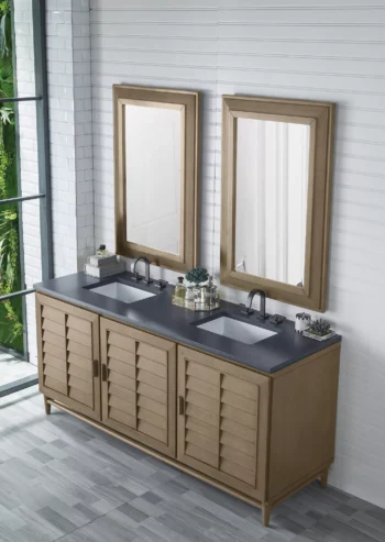 Portland 72" Double Vanity Whitewashed Walnut w/ 3 CM Charcoal Soapstone Quartz Top - Image 3