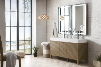 Linear 59" Double Vanity Whitewashed Walnut w/ Glossy White Composite Stone Top - Image 3