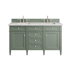 Brittany 60″ Double Vanity, Smokey Celadon w/ 3 CM Eternal Jasmine Pearl Top