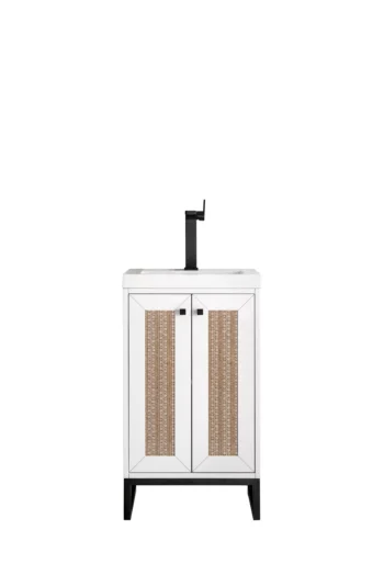 Chianti 20" Single Vanity, Glossy White, Matte Black, w/ White Glossy Composite Stone Top - Image 4