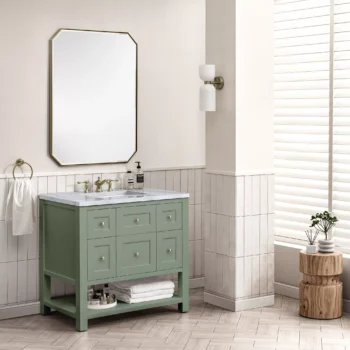 Breckenridge 36" Single Vanity, Smokey Celadon w/ 3 CM Carrara Marble Top - Image 3