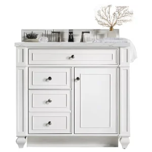 Bristol 36″ Single Vanity, Bright White w/ 3 CM Ethereal Noctis Quartz Top