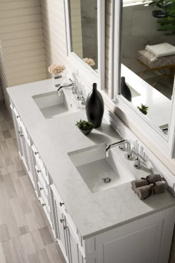 Bristol 72" Double Vanity, Bright White w/ 3 CM Eternal Jasmine Pearl Quartz Top - Image 3