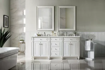 Bristol 72" Double Vanity, Bright White w/ 3 CM Ethereal Noctis Quartz Top - Image 2
