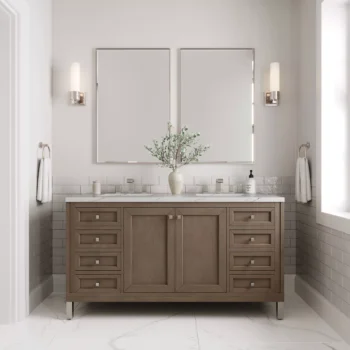 Chicago 60" Double Vanity, Whitewashed Walnut w/ 3 CM Ethereal Noctis Quartz Top - Image 2