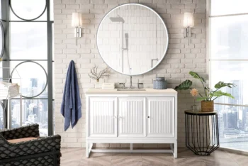 Athens 48" Single Vanity, Glossy White w/ 3 CM Eternal Marfil Top - Image 3