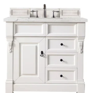 Brookfield 36″ Single Vanity, Bright White w/ 3 CM Eternal Jasmine Pearl Quartz Top