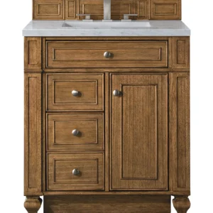 Bristol 30″ Single Vanity, Saddle Brown w/ 3 CM Eternal Jasmine Pearl Quartz Top