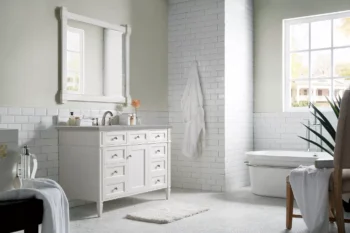 Brittany 48" Single Vanity, Bright White w/ 3 CM Eternal Serena Quartz Top - Image 3