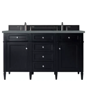 Brittany 60″ Double Vanity, Black Onyx w/ 3 CM Cala Blue Top