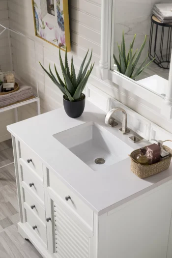 Savannah 36" Single Vanity, Bright White w/ 3 CM White Zeus Quartz Top - Image 3