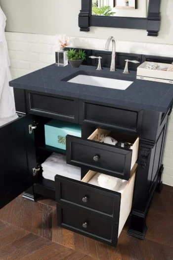 Brookfield 36" Single Vanity, Antique Black w/ 3 CM Charcoal Soapstone Quartz Top - Image 4