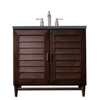 Portland 36" Single Vanity, Burnished Mahogany w/ 3 CM Charcoal Soapstone Quartz Top
