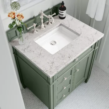 Brittany 30" Single Vanity, Smokey Celadon w/ 3 CM Eternal Jasmine Pearl Top - Image 5