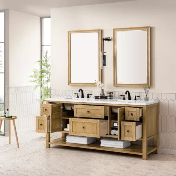 Breckenridge 72" Double Vanity, Light Natural Oak w/ 3 CM White Zeus Top - Image 6