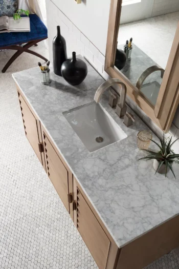 Portland 60" Single Vanity Whitewashed Walnut w/ 3 CM Carrara Marble Top - Image 3