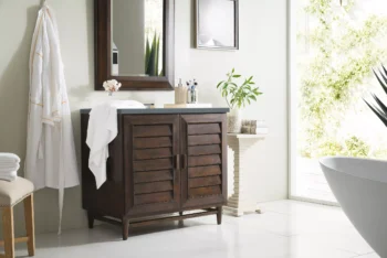 Portland 36" Single Vanity, Burnished Mahogany w/ 3 CM Cala Blue Top - Image 3