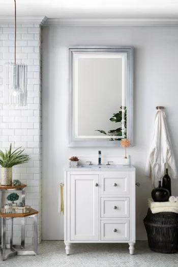 Copper Cove Encore 30" Single Vanity, Bright White w/ 3 CM Eternal Jasmine Pearl Quartz Top - Image 2