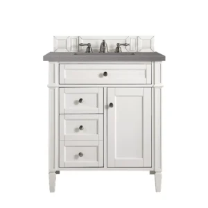 Brittany 30″ Single Vanity, Bright White, w/ 3 CM Grey Expo Quartz Top
