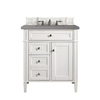 Brittany 30" Single Vanity, Bright White, w/ 3 CM Grey Expo Quartz Top