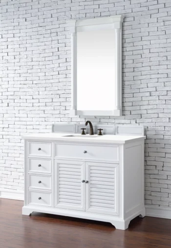 Savannah 48" Single Vanity, Bright White w/ 3 CM White Zeus Quartz Top - Image 3